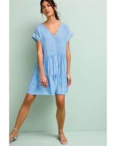 Каскадное мини-платье из смесового льна, синий Next
