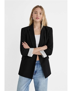 Двубортный пиджак узкого кроя, черный Stradivarius