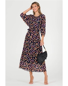 Шифоновое плиссированное платье макси с рукавами «летучая мышь», синий Jolie moi