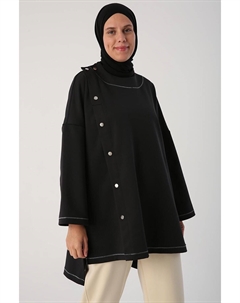 Черная туника оверсайз с прошитыми кнопками и блестками All day