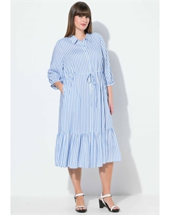 Платье-рубашка STRIPED 3/4 SLEEVE BUTTON DOWN, светло-голубой Ulla popken