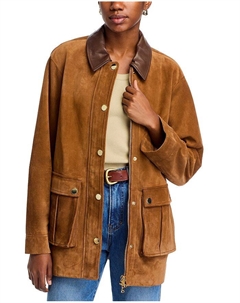 Пальто-манишка из замши и кожи Suz, коричневый Veronica beard