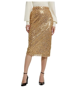 Юбка-карандаш миди из сетчатой ткани с декоративным узором, золотой Mac duggal