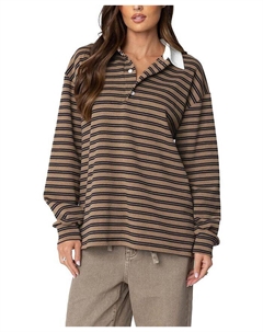 Полосатая рубашка свободного кроя с воротником, коричневый Edikted