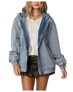 Куртка-бомбер из винтажного стираного денима с капюшоном, синий Edikted