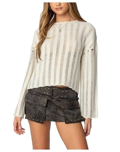 Полосатый рваный свитер, слоновая кость/кремовый Edikted