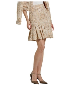 Мини-юбка из букле с завышенной талией и складками, коричневый/бежевый Mac duggal