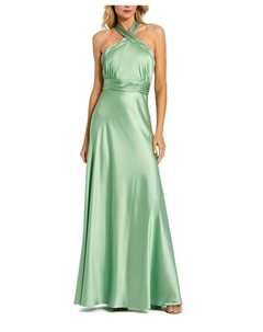 Платье из атласа с завязками на спине и сборками на шее, зеленый Mac duggal