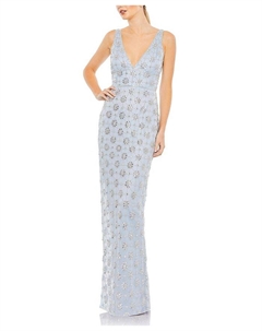 Платье без рукавов с V-образным вырезом и декором из сетки, синий Mac duggal