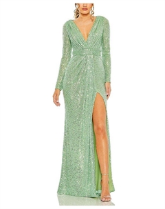 Платье с длинными рукавами, расшитое пайетками, зеленый Mac duggal