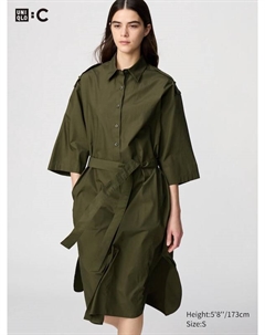 Платье-Рубашка свободного покроя из хлопка (половина рукава), зеленый Uniqlo