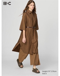 Платье-Рубашка свободного покроя из хлопка (половина рукава), коричневый Uniqlo
