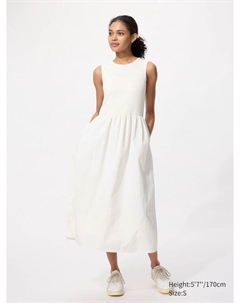 Комбинированное платье без рукавов, белый Uniqlo