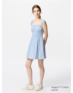 Мини-Платье из хлопка со сборками (без рукавов, с принтом), синий Uniqlo