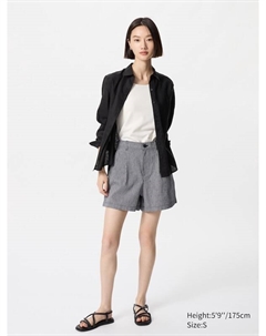 Льняные хлопковые шорты (полоска), синий Uniqlo