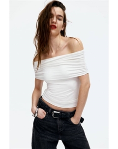 Топ с открытыми плечами и оборками, бежевый H&m