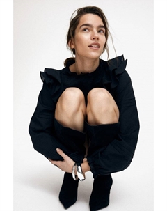 Блузка с воланами и вышивкой ришелье, черный H&m