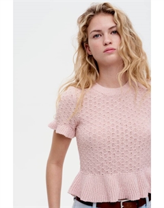 Рубашка ажурной вязки с отделкой воланом, розовый H&m