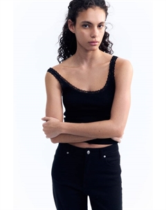 Топ на бретелях с кружевной отделкой, черный H&m