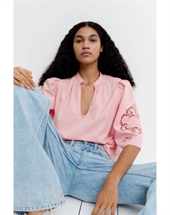 Блузка с вышивкой ришелье, розовый H&m