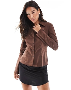 Поплиновая приталенная рубашка шоколадного цвета Asos design