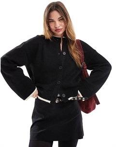 Вязаный кардиган с круглым вырезом и отделкой в черном цвете Asos design