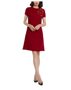 Мини-платье из крепа с рукавами-крылышками и 3D-цветочными деталями, красный Mac duggal