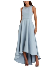 Креповое платье с отделкой горловины и асимметричным вырезом, синий Mac duggal