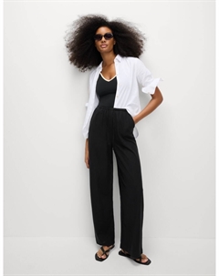 Широкие брюки из льняной смеси, черный Marks & spencer