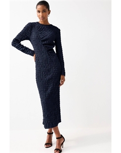 Фактурное платье миди с длинными рукавами и рюшами, синий Next