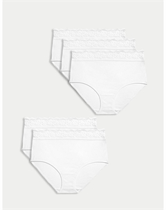 Трусы-слипы из хлопка, лайкры и кружева, 5 предметов (размер EUR 48) Marks & spencer