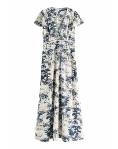 Повседневное платье FLUTTER SLEEVE V-NECK TIE WAIST, бежевый Next