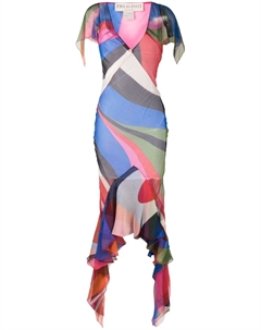 Шелковое платье с принтом Goccia, синий Pucci