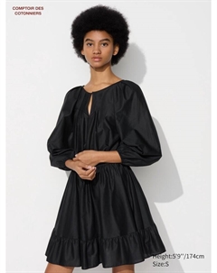 Хлопковое короткое платье, цвет 09 черный Uniqlo