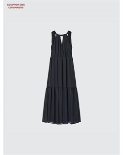 Шифоновое длинное платье, цвет 09 черный Uniqlo