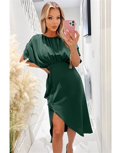 Темно-синее платье миди с рукавами летучая мышь и рюшами сверху, зеленый Ax paris