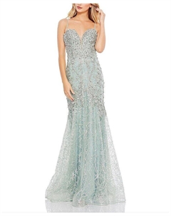 Украшенное платье без рукавов с глубоким вырезом и раструбом, зеленый Mac duggal