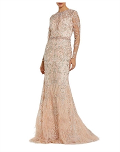 Вышитое платье-труба с длинными рукавами «Иллюзия», розовый Mac duggal