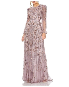 Платье А-силуэта с пышными рукавами и декором, серый Mac duggal