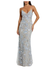 Платье без рукавов с цветочной вышивкой и открытой спиной, синий Mac duggal