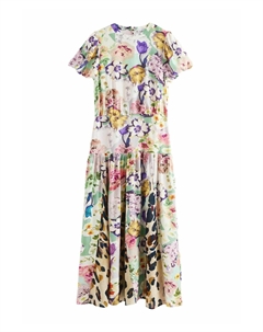 Длинное платье REGULAR FIT - SHORT SLEEVE CREW NECK SPLICED, фуксия Next