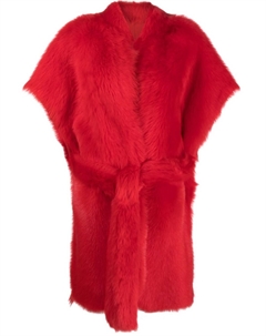 Двусторонняя шуба с поясом, красный Liska