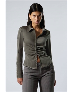 Приталенная атласная рубашка с длинными рукавами., коричневый Weekday