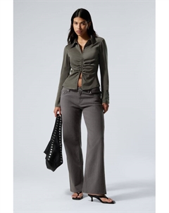 Брюки из хлопка в полоску с заниженной талией, серый Weekday