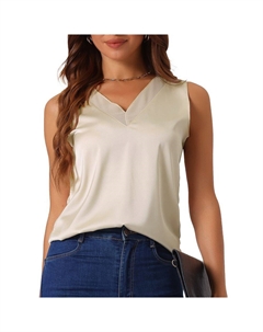 Женские шелковистые атласные майки, сетчатые повседневные блузки без рукавов с V-образным вырезом, летняя базовая рубашка на бретелях, цвет Champagne Cheibear