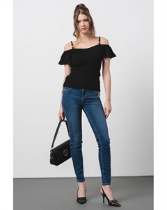 Блузка с открытыми плечами и рваными краями, черный Liu jo