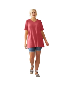 Женская туника трапециевидного силуэта с v-образным вырезом больших размеров, цвет Chili Red Ellos