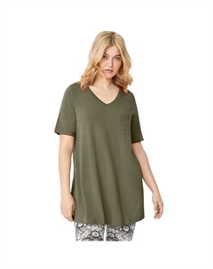 Женская туника трапециевидного силуэта с v-образным вырезом больших размеров, цвет Burnt Olive Ellos