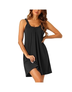 Женская ночная рубашка без рукавов, эластичная рубашка для сна с широкими ремнями, короткая ночная рубашка с большим подолом, черный Cheibear