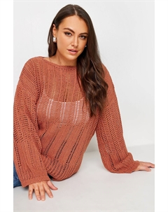 Джемпер с расклешенными рукавами и ажурной отделкой, оранжевый Yours curve